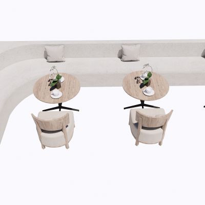 现代餐厅卡座休闲桌椅摆件SU模型