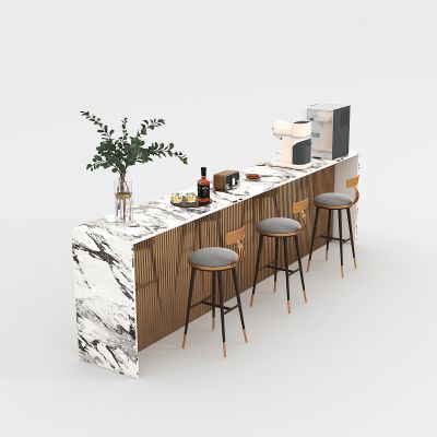 现代吧台及椅子组合，咖啡机，植物，红酒