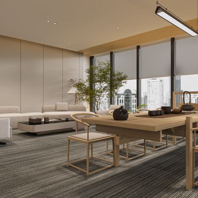 新中式经理办公室，经理办公桌，沙发茶几组合，茶桌椅组合，会议桌椅组合