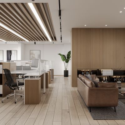 现代办公室，沙发茶几组合，书柜，办公桌椅组合