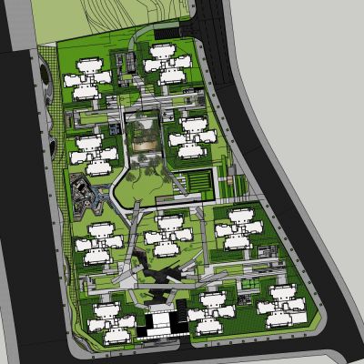 现代小区 景墙 大门 廊架 水景