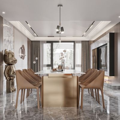 现代轻奢样板间设计方案施工图模型效果图