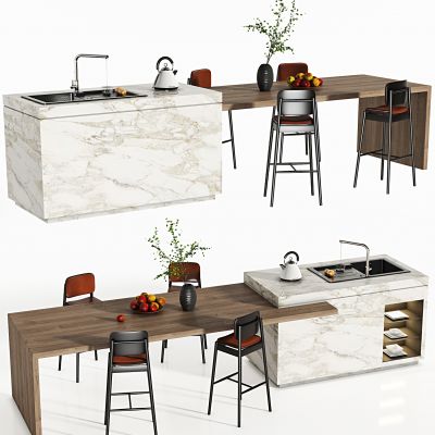 现代中岛台，中岛，餐桌，餐椅，摆件，中岛餐桌，异形餐桌，布椅，吧台，吧椅