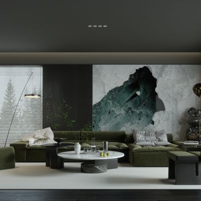 沙发组合，沙发组合_雕塑_装饰摆件_茶几_单椅