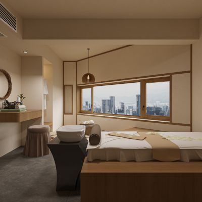 日式头疗店，洗头床，新中式茶桌椅组合