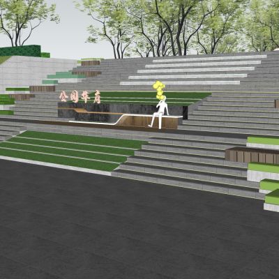 现代台阶景观 花箱 座椅