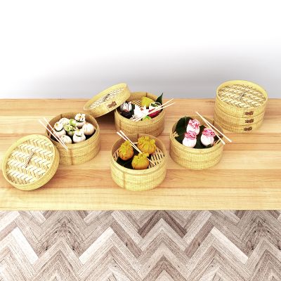 中式蒸笼，包子，烧麦