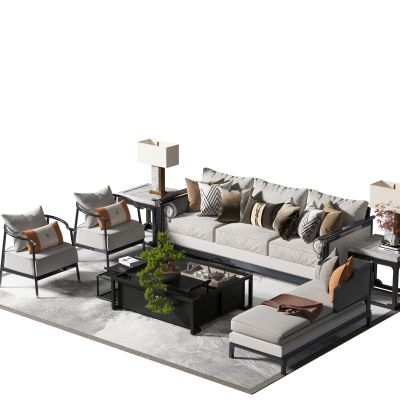 新中式沙发茶几组合