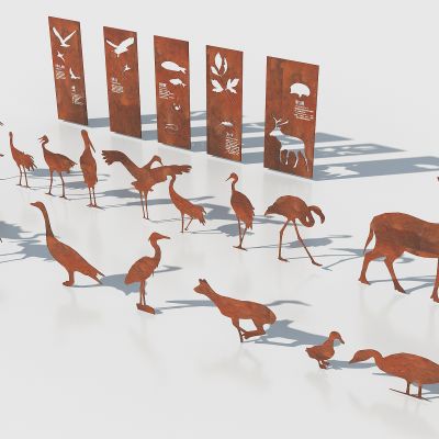 动物剪影锈板景墙