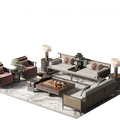新中式沙发茶几组合