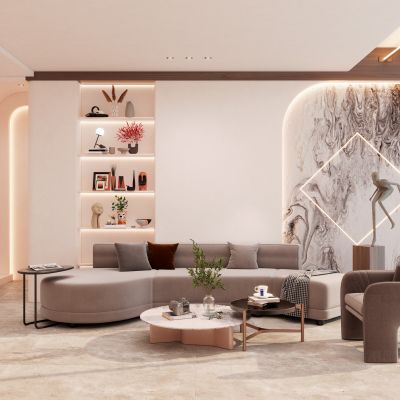 奶油风客厅沙发墙