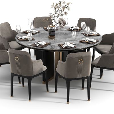 新中式圆餐桌椅组合