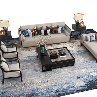 新中式沙发茶几组合