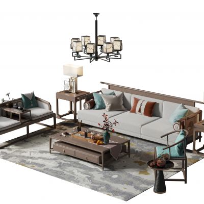 新中式沙发茶几组合