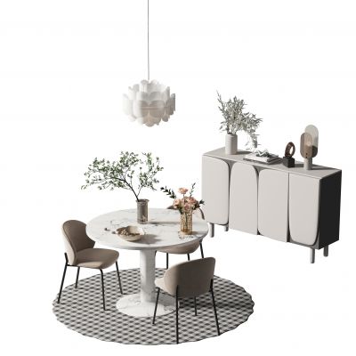 现代餐桌椅组合 餐边柜