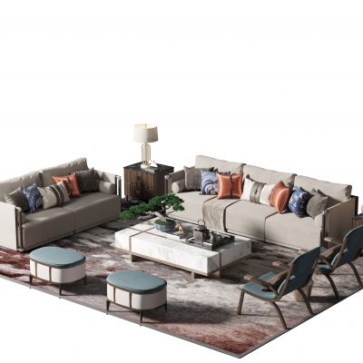 新中式沙发茶几组合