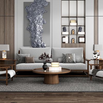 新中式沙发茶几组合