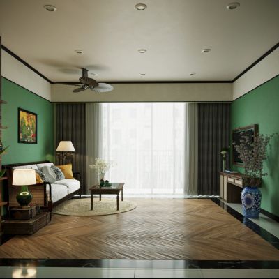 东南亚风格客餐厅，厨房，玄关