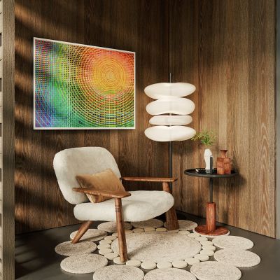 侘寂绒毛休闲椅落地灯边几组合