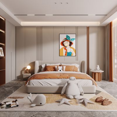 现代卧室，卧室，主卧，衣柜，床