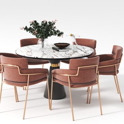 现代轻奢圆形餐桌椅组合