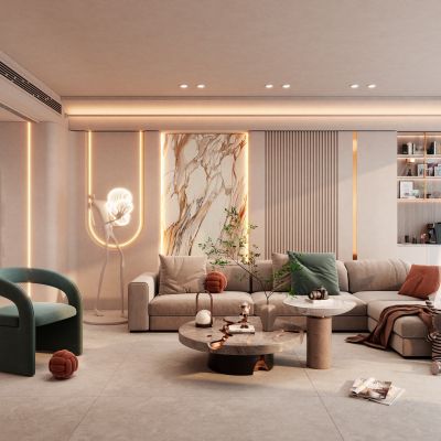 暖色系诧寂风客厅沙发墙