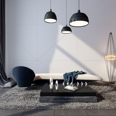 现代沙发茶几吊灯组合