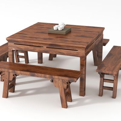 方形新中式餐桌椅组合