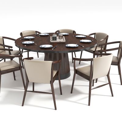 新中式圆形餐桌椅组合