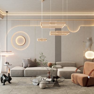 奶油风灯带悬浮顶客厅