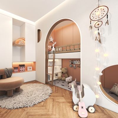 北欧儿童房，玩具，上下床，休闲椅