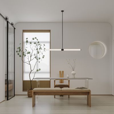 现代原木色客厅餐厅厨房