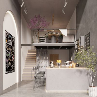 现代侘寂咖啡店吧台