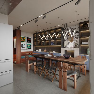 现代别墅餐厅厨房