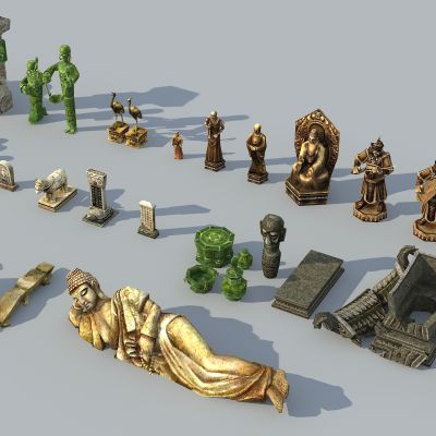 现代佛像人物动物组合雕塑