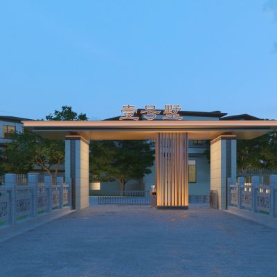 新中式别墅入口大门3D模型