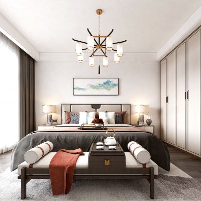 卧室，新中式卧室，主卧室，老人房