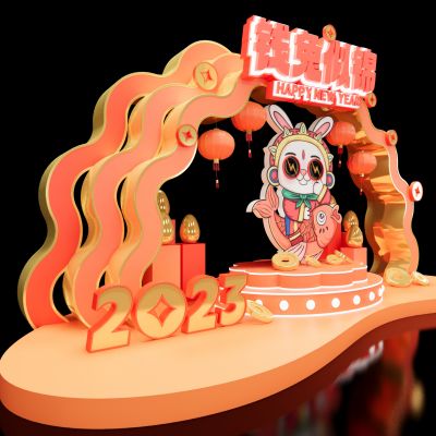 新中式兔年美陈SU模型