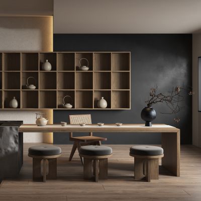 现代原木色茶室