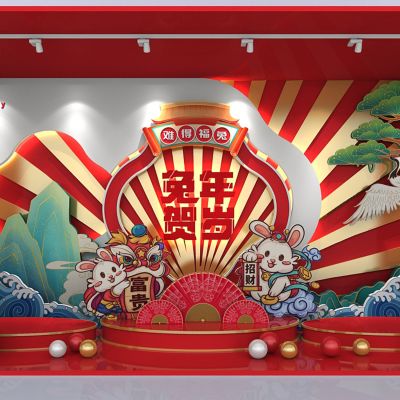 新中式兔年美陈SU模型