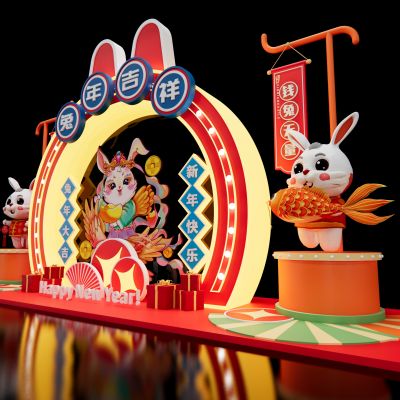 新中式兔年美陈SU模型