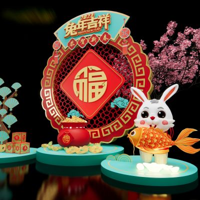 新中式兔年美陈SU模型