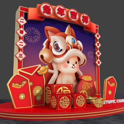 新中式兔年美陈SU模型