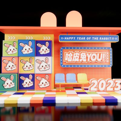 新中式兔年美陈SU模型