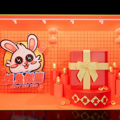 新中式兔年美陈SU模型