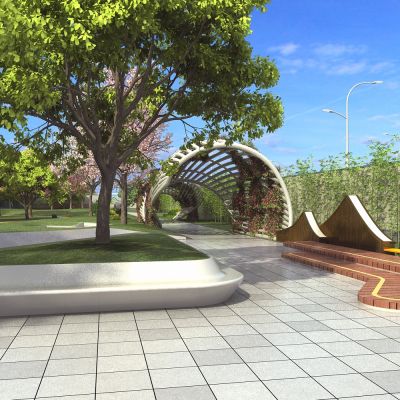 公园小景 植物景观 全模型渲染 三维动画