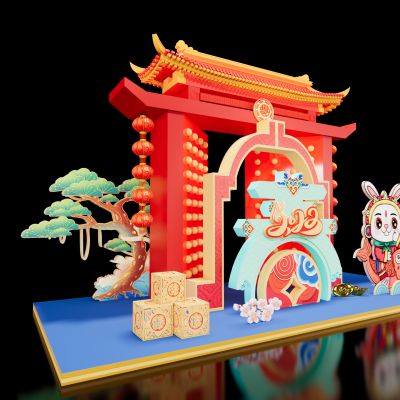 新中式兔年美陈SU模型