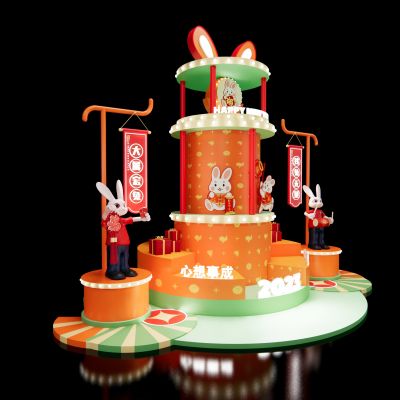 新中式兔年美陈SU模型