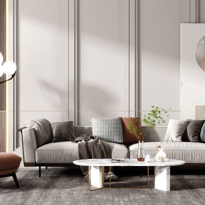 现代沙发茶几组合，落地灯，画