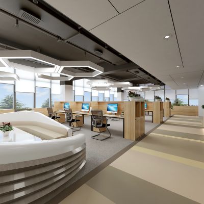 敞开办公区，员工办公区，活动走廊，现代办公室，活动办公区，员工活动区，接待区